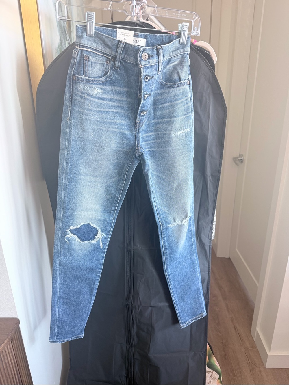 Moussy Women Skinny Jeans - Light Blue Distressed